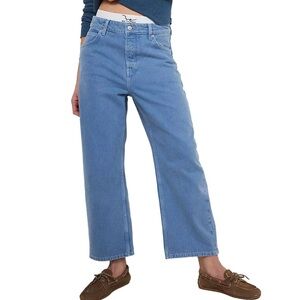 We The Free People Deep Trance Barrel  Blue Jeans In Ocean Colorway NWT Sz 14/32